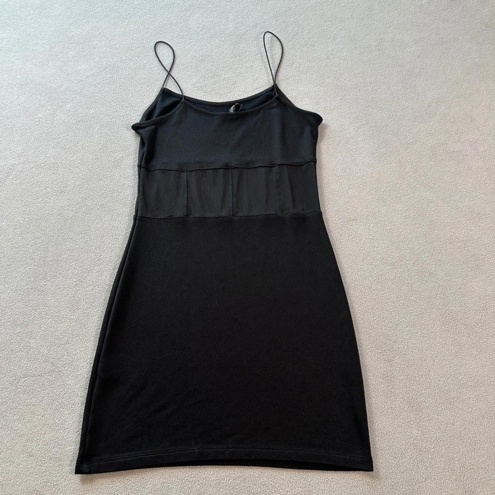 HM Divided Black Mesh Panel Corset Style Mini Dress Spaghetti Strap Small